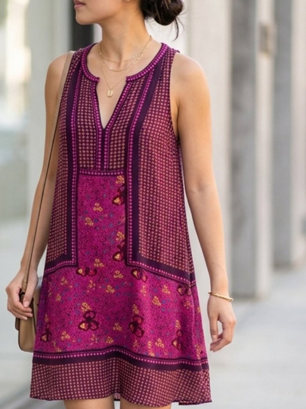 Rebecca Taylor vibrant pink silk sleeveless tunic dress/top